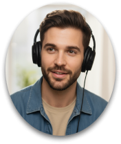 Designer with headphones on during review process