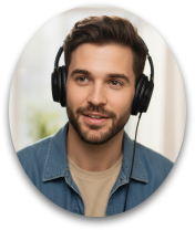 Designer with headphones on during review process